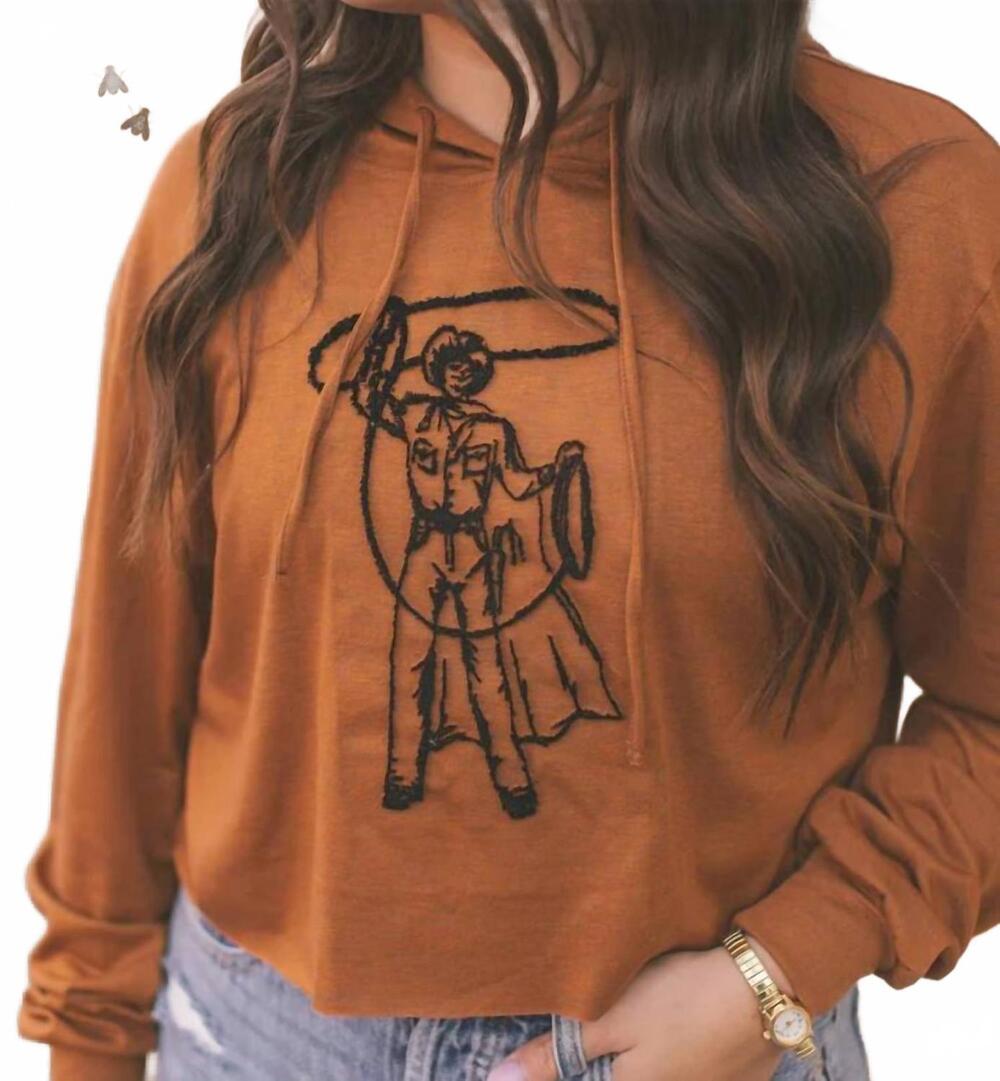 NEW 2FLYCO cowboy caller cropped hoodie in brown